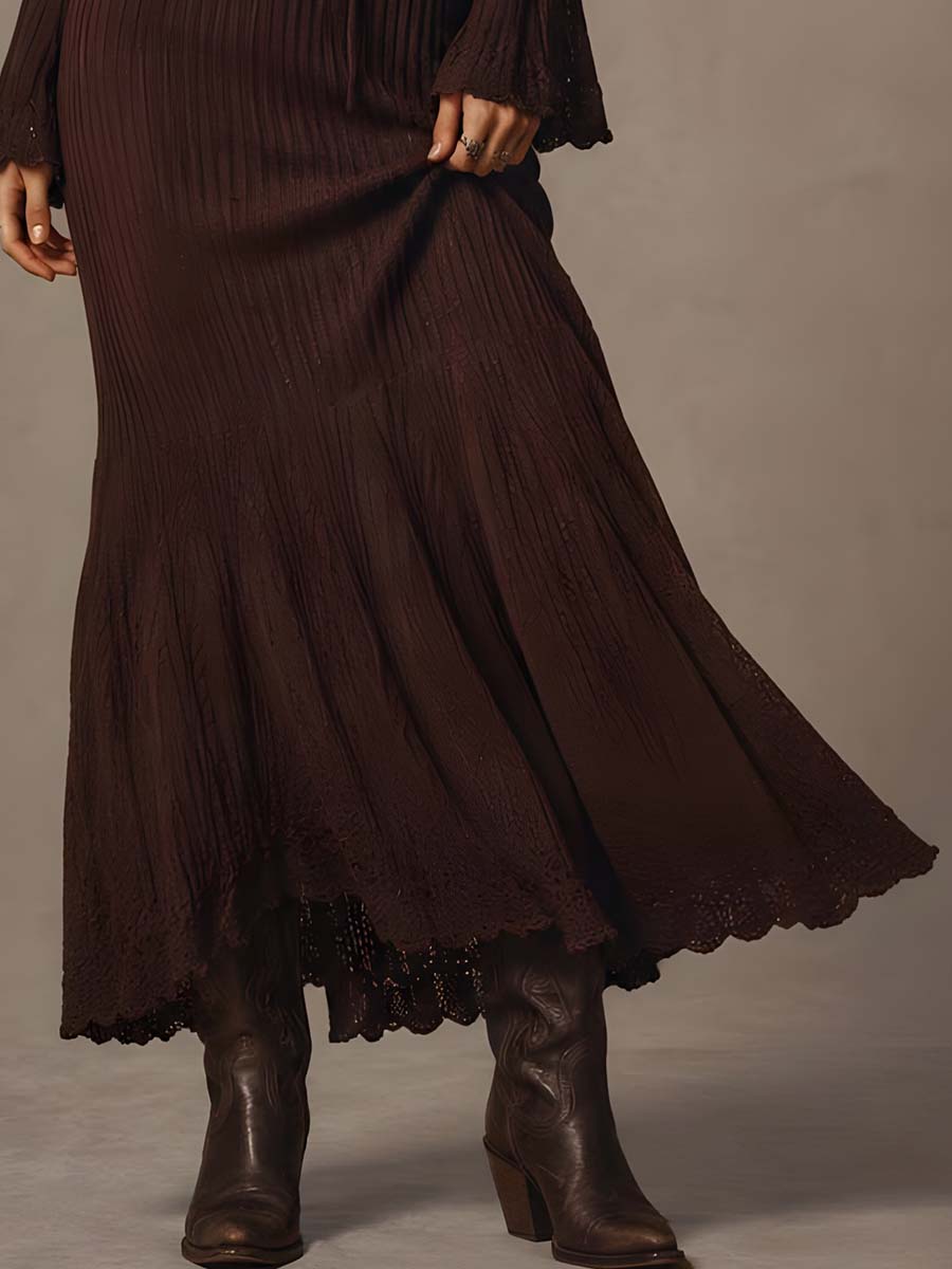Vintage-style Collared Knit Midi Dress