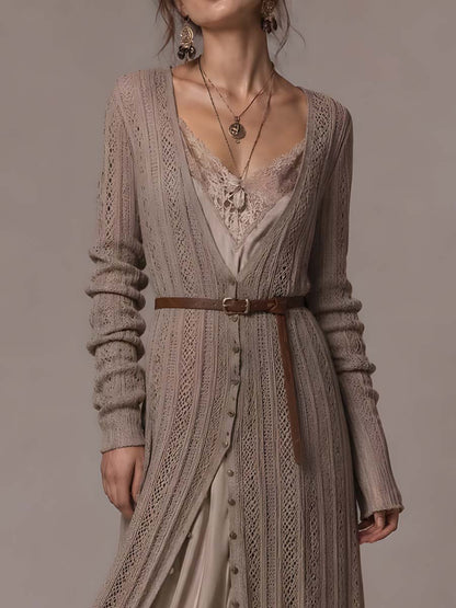 Retro Ribbed Knit Shirt Midi Dress