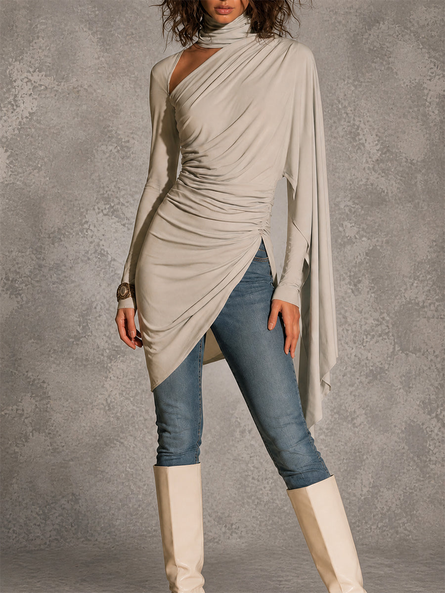 Ivory Scarf Neck Draped Asymmetric Top