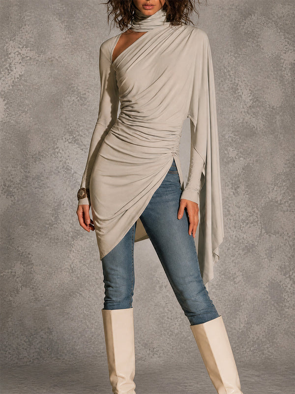 Ivory Scarf Neck Draped Asymmetric Top