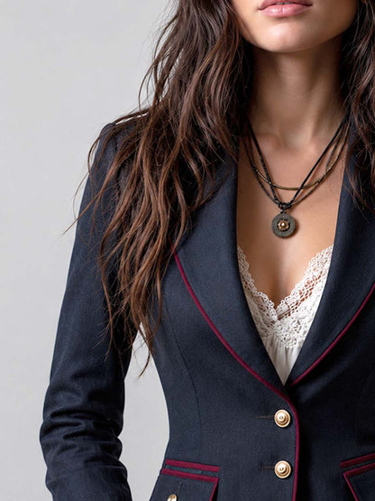 Vintage Contrast Trim Blazer