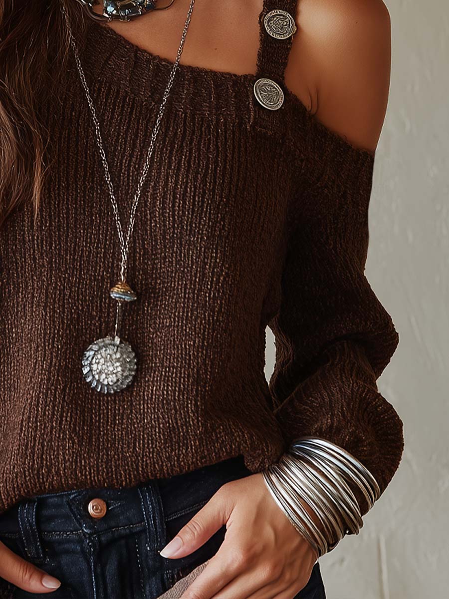 Irregular Shoulder Knit Blouse