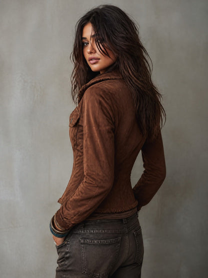 Women's Raw Trim Eco-friendly Suede Fitted Jacket