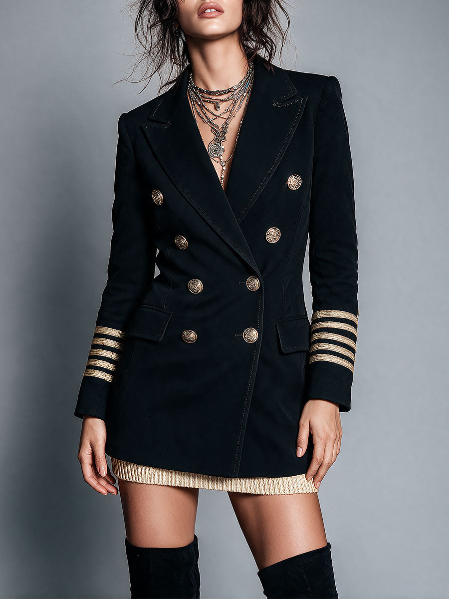 Retro Double-Breasted Military Blazer With Gold Buttons