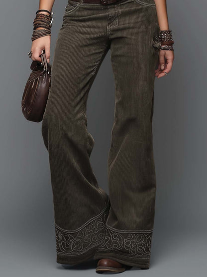 Retro Contrast Stitching Corduroy Two-piece Set