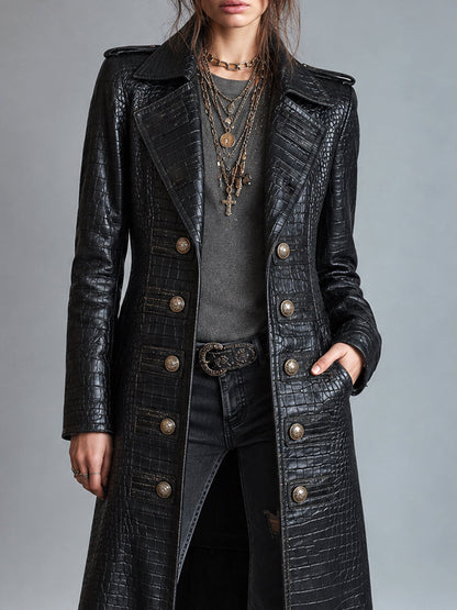Midnight Nomad Embossed Leather Coat