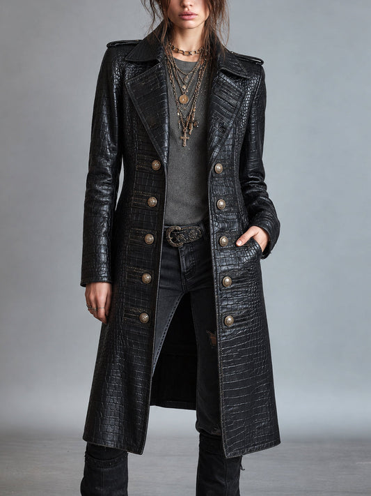 Midnight Nomad Embossed Leather Coat