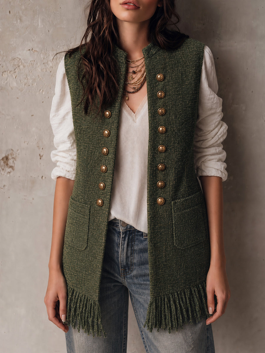 Olive Nomad Fringe Vest