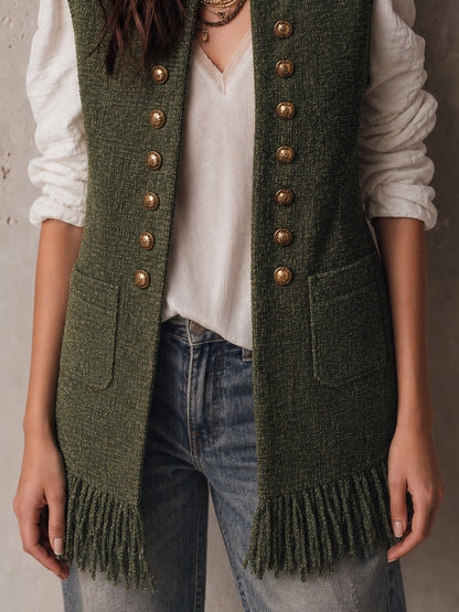 Olive Nomad Fringe Vest