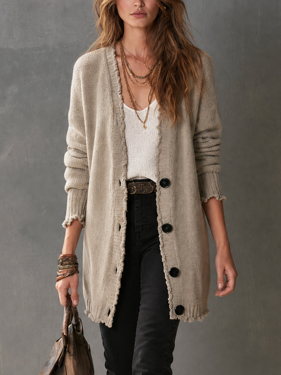Oatmeal Nomad Frayed-Edge Cardigan