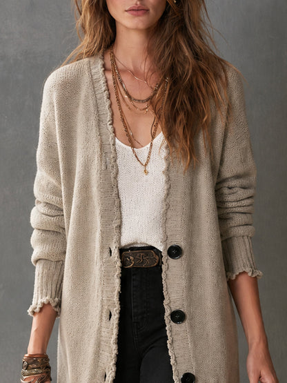 Oatmeal Nomad Frayed-Edge Cardigan