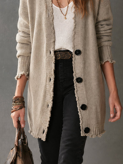 Oatmeal Nomad Frayed-Edge Cardigan