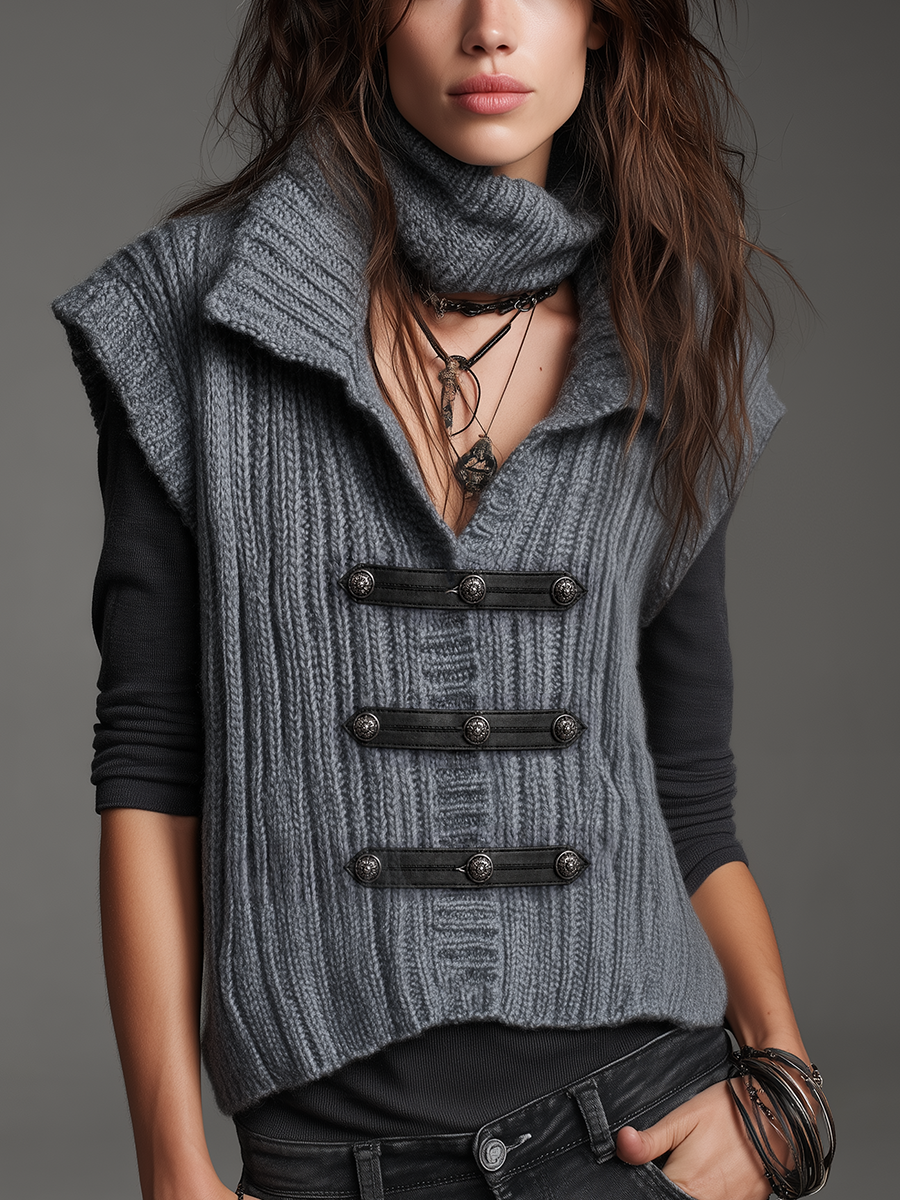 Vintage Charcoal Toggle Detail Knit Vest