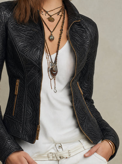 Midnight Nomad Embossed Moto Jacket