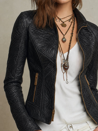 Midnight Nomad Embossed Moto Jacket