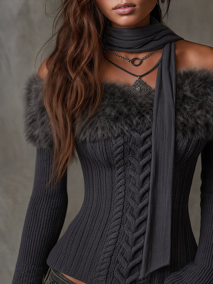 Midnight Nomad Fur-Collar Knit Top