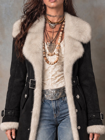 Midnight Nomad Faux-Suede Fur-Trim Coat