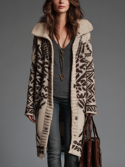 Vintage Cream Brown Longline Knit Cardigan