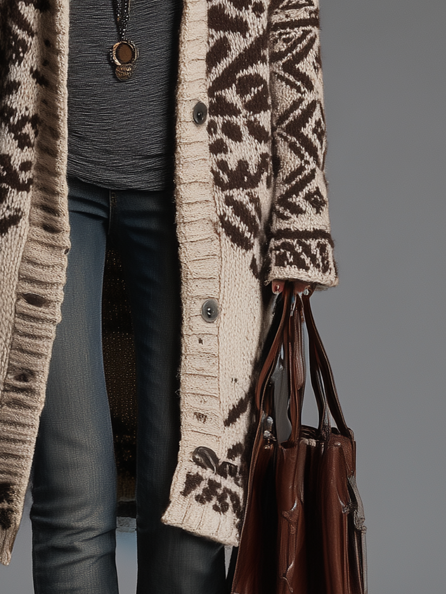 Vintage Cream Brown Longline Knit Cardigan