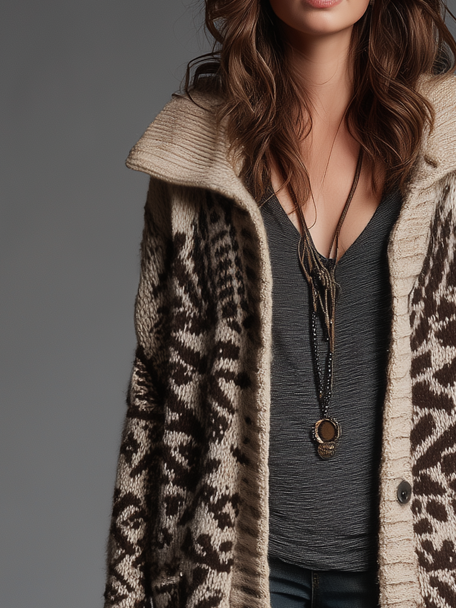Vintage Cream Brown Longline Knit Cardigan