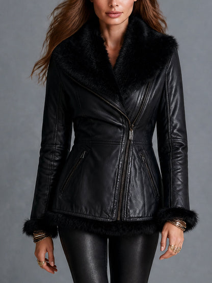 Midnight Nomad Fur-Trim Moto Jacket