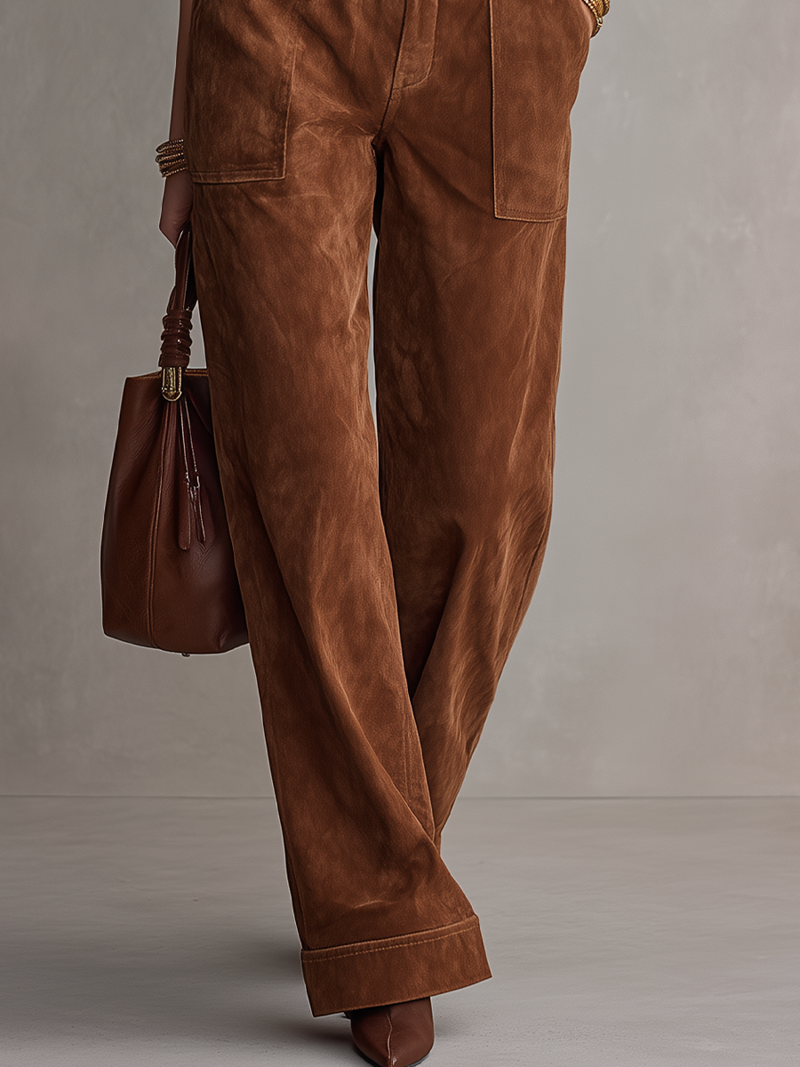 Utility Cognac Belted Suede Jumpsuit