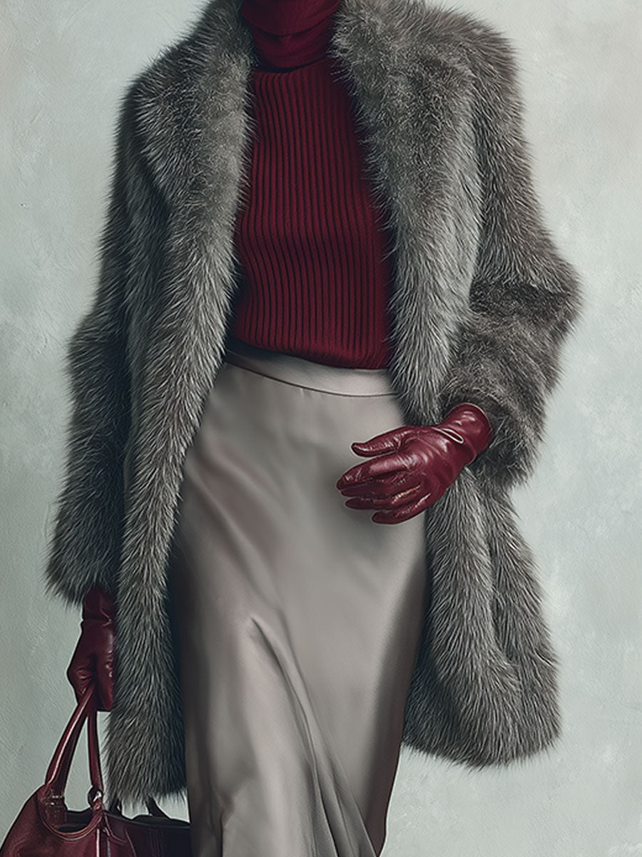 Quiet Luxury Straight-cut Faux Mink Fleece Lapel Mid-length Coat