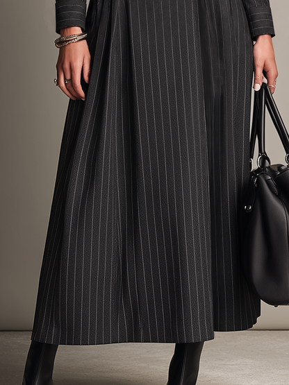 Tailored Charcoal Pinstripe Military Maxi Dress