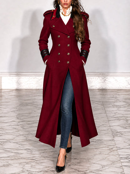 Vintage Burgundy Nomad Double-Breasted Military Duster Coat