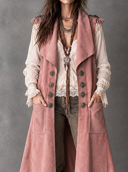 Dusty Rose Faux-Suede Fringe Vest