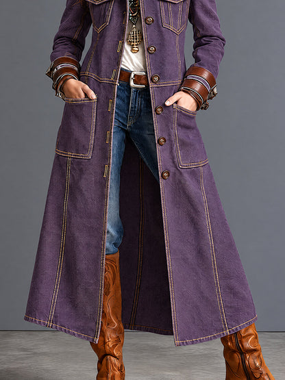 Vintage Purple Denim Western Duster Coat