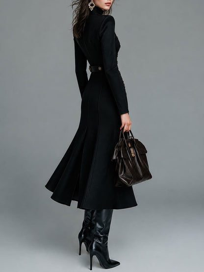 Military Style Double-Breasted Button Slit Maxi Dress