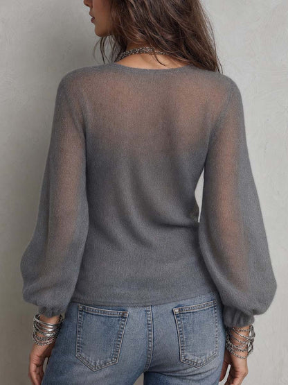 Women's Sheer Mohair Blouse With Long Lantern Sleeves
