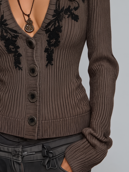 Romantic Mocha Ribbed Cardigan