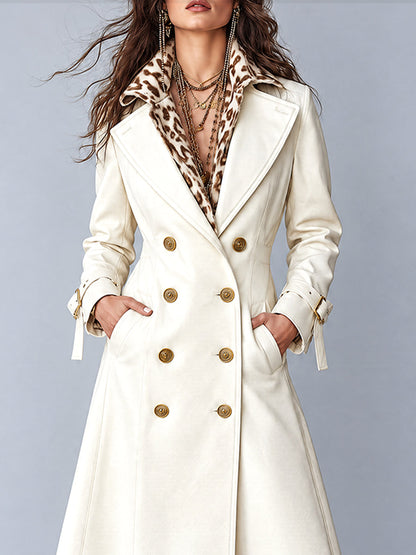Vintage Bohemian Ivory Double-Breasted Trench Coat