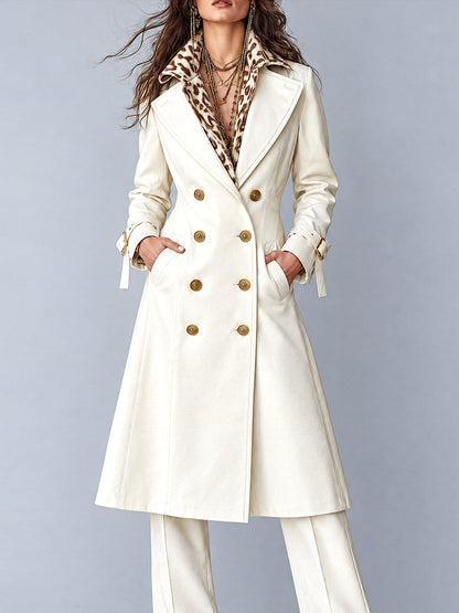 Vintage Bohemian Ivory Double-Breasted Trench Coat