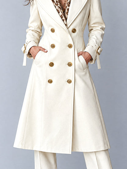 Vintage Bohemian Ivory Double-Breasted Trench Coat