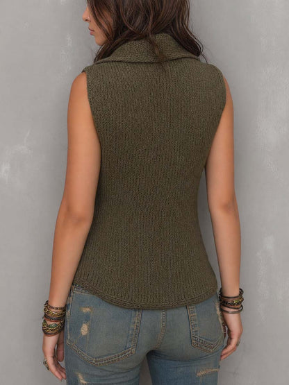 Vintage-style Asymmetric Single-button Knit Vest