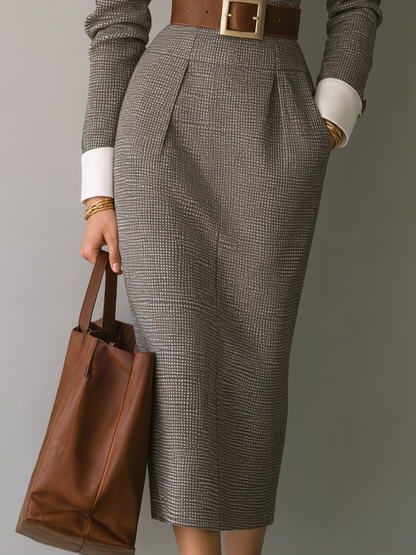 Elegant Taupe Contrast Collar Off-Shoulder Belted Midi Dress