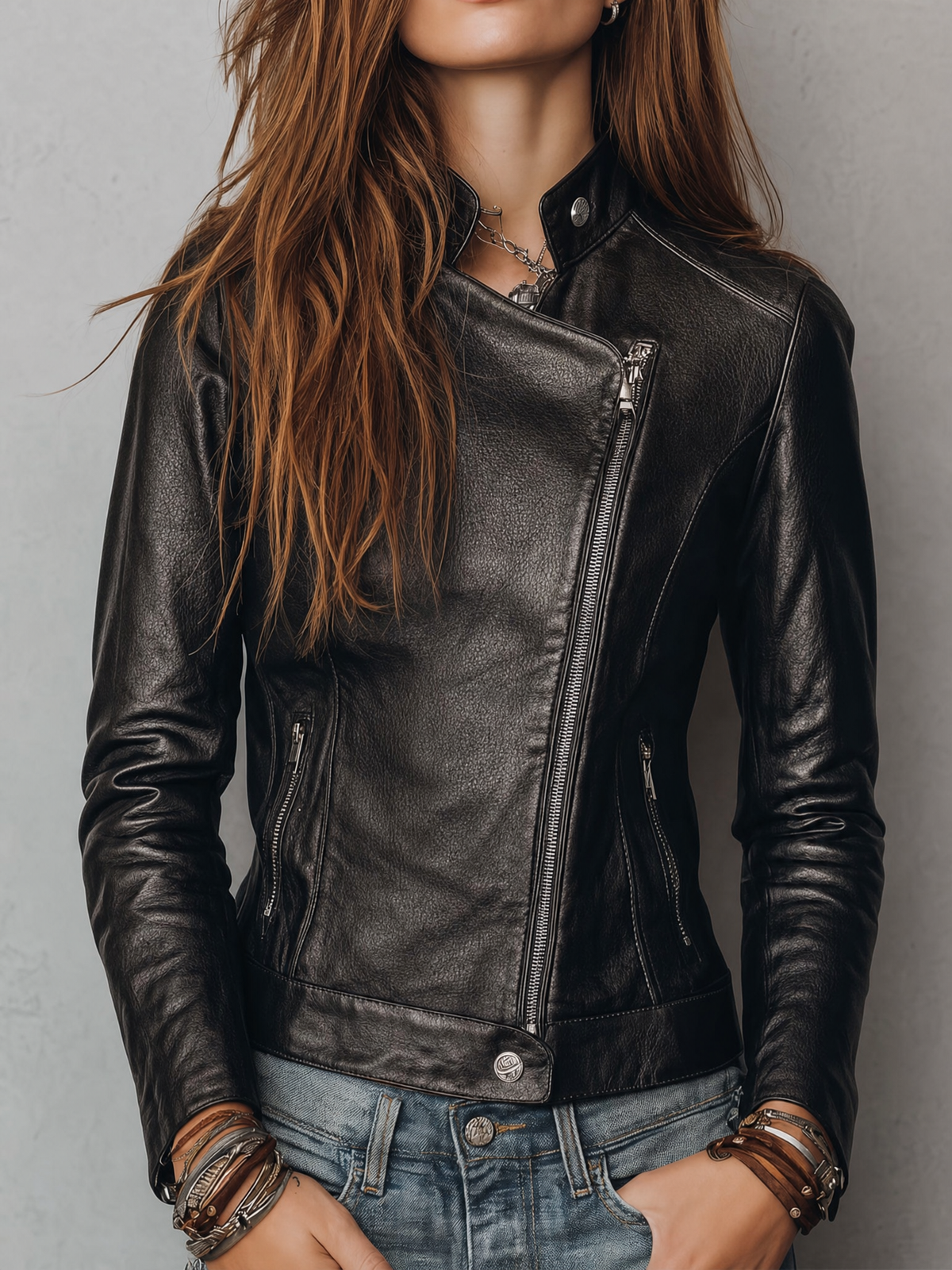 Vintage Faux Leather Asymmetric Zip Biker Jacket