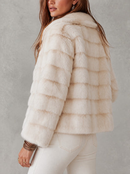Vintage Lapel Collar And Silver Buttons Faux Fur Plush Winter Jacket