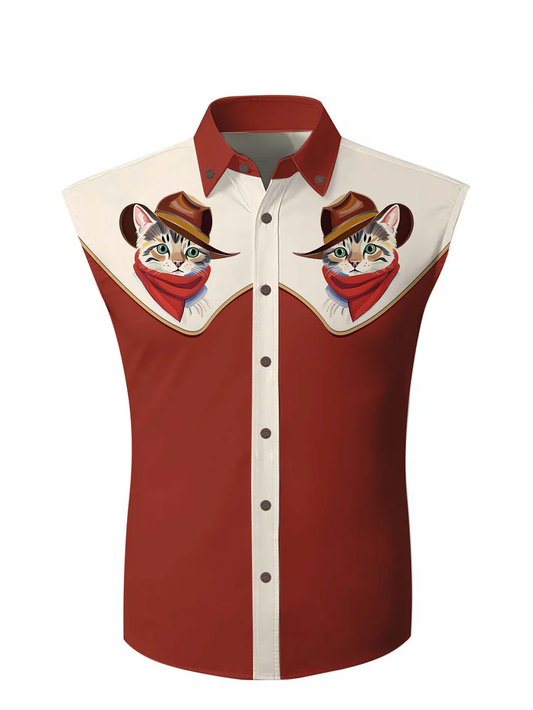 Western Cowcat - 100% Cotton Sleeveless Shirt