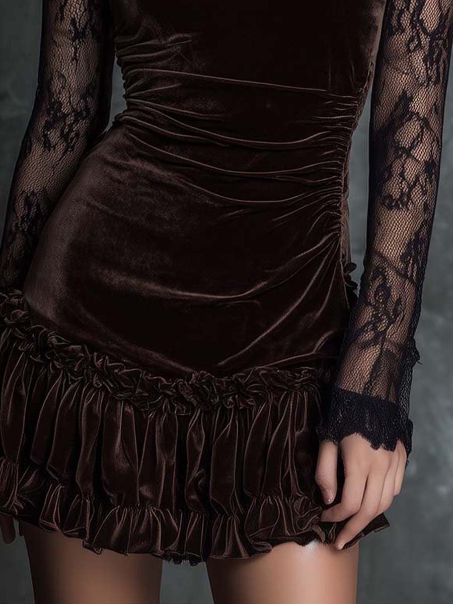 Velvet Lace Gothic Pleated Mini Dress