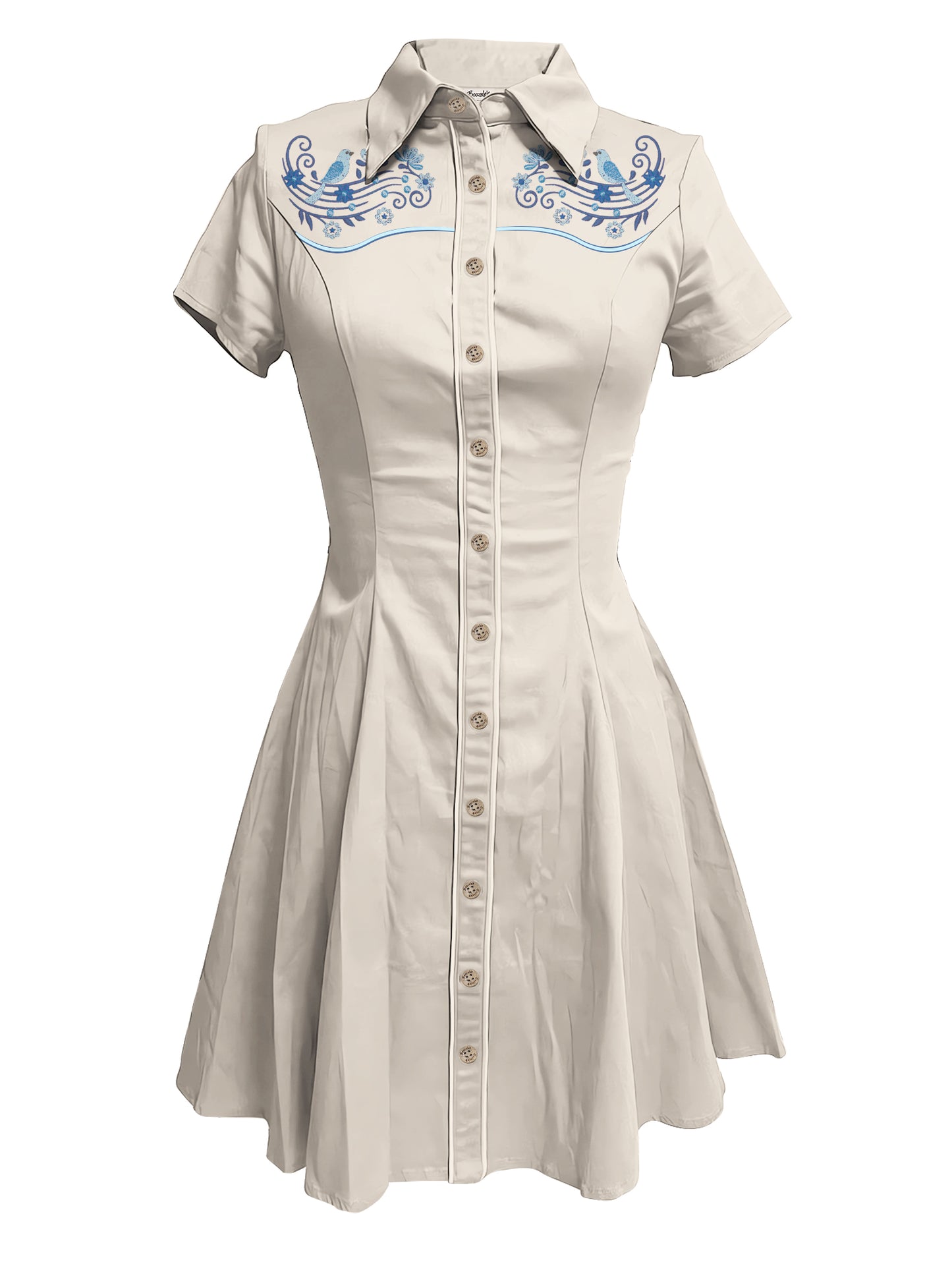 [Embroidery]Musical Notes And Birds - 100% Cotton Dress