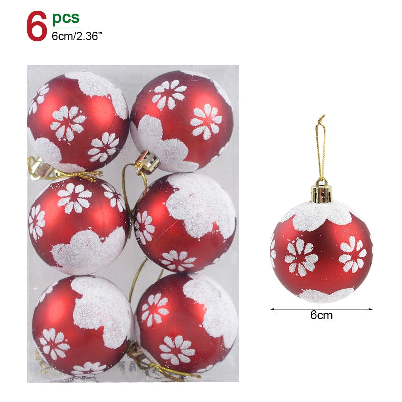 6pcs/6cm Transparent Snow Christmas Balls Pendants for Christmas Tree Decoration