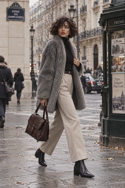 Quiet Luxury Straight-cut Faux Mink Fleece Lapel Mid-length Coat
