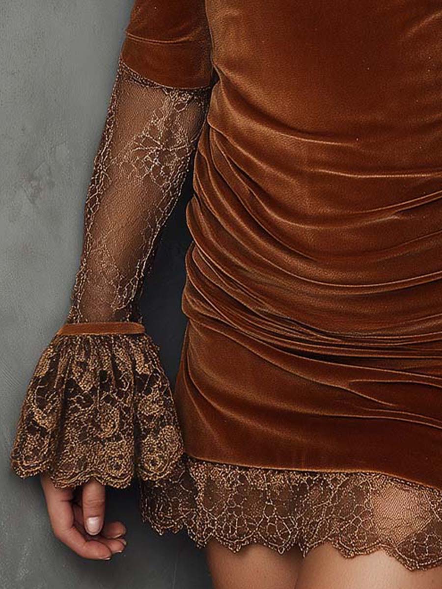 Velvet Lace-Trim Mini Dress