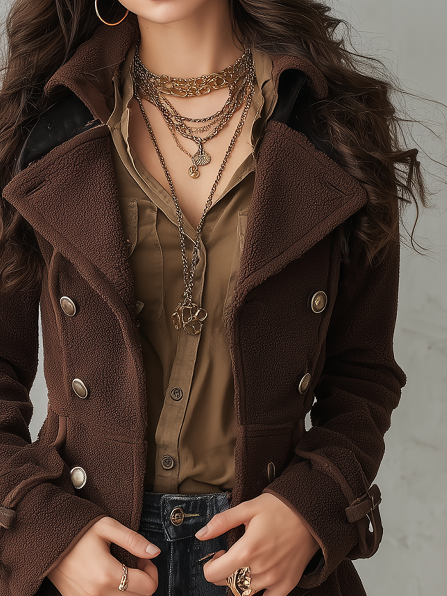 Military Style Teddy Polyester Fleece Coat