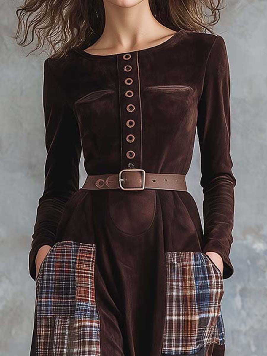 Vintage Patchwork Suede Maxi Dress