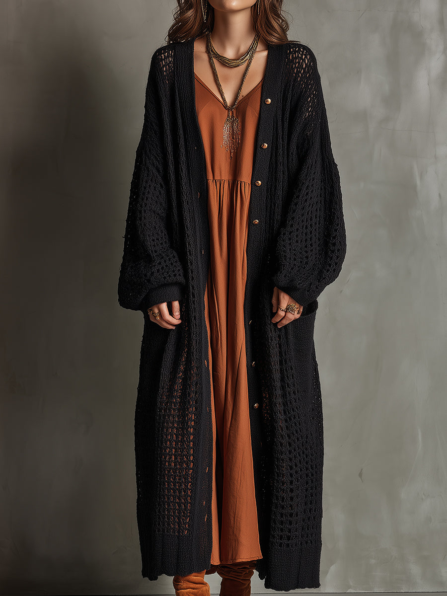 Quiet Boho Noir Woven Serenity Maxi Cardigan Dress